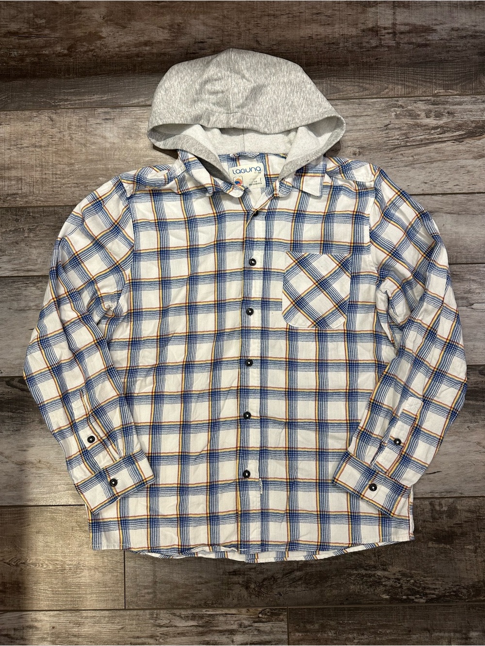 Laguna Men's Blue & White Plaid Hooded Button-Up Shirt